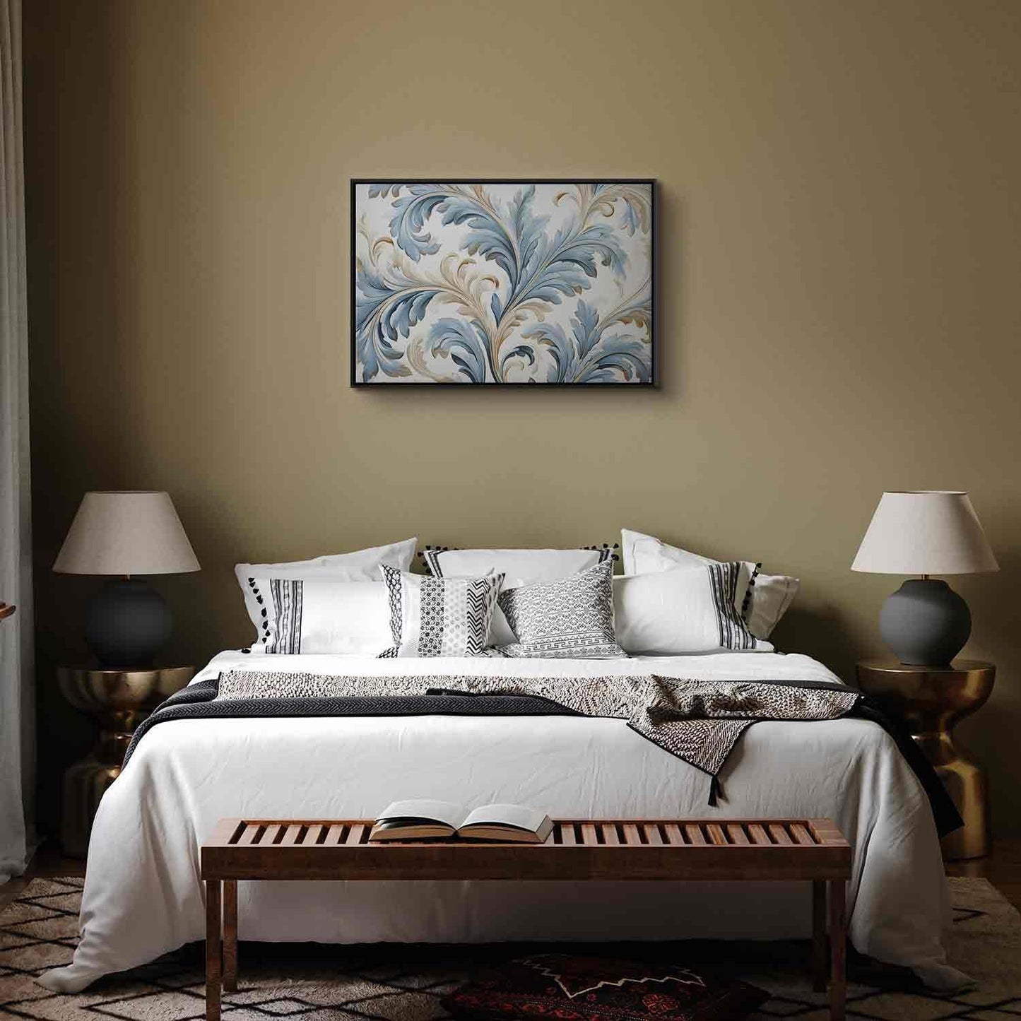 Leinwandbild - Baroque Ornaments in Light Cream-Blue Hues