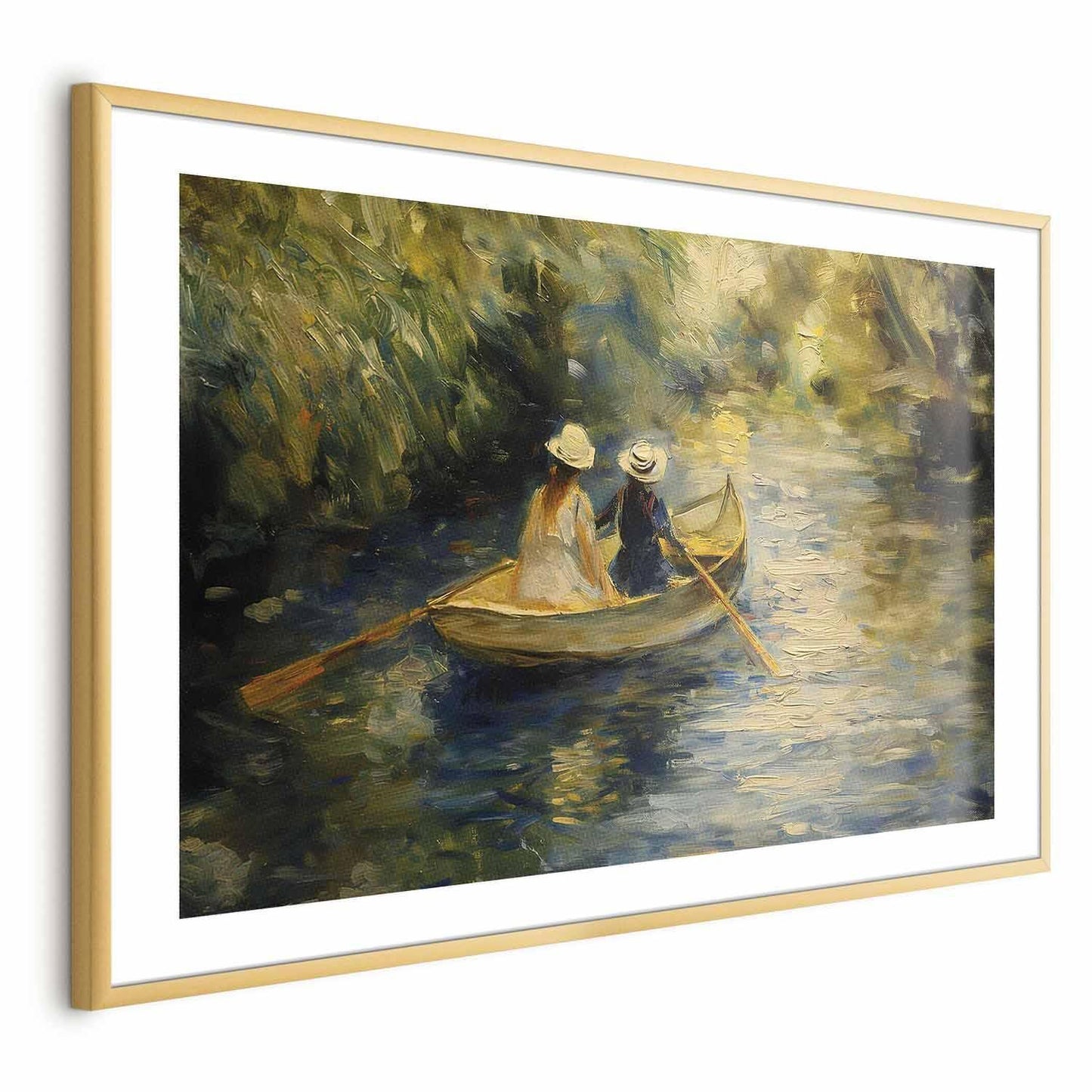 Poster - Boat crossing - painting of two women sailing a boat on a river