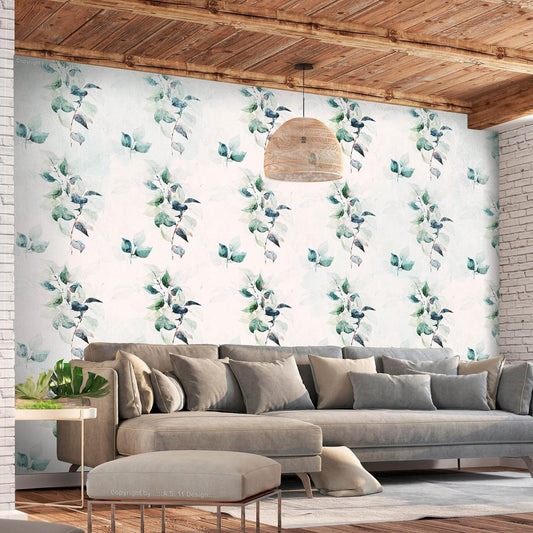 Fototapete - Mint green nature - solid floral pattern with green leaves Artgeist