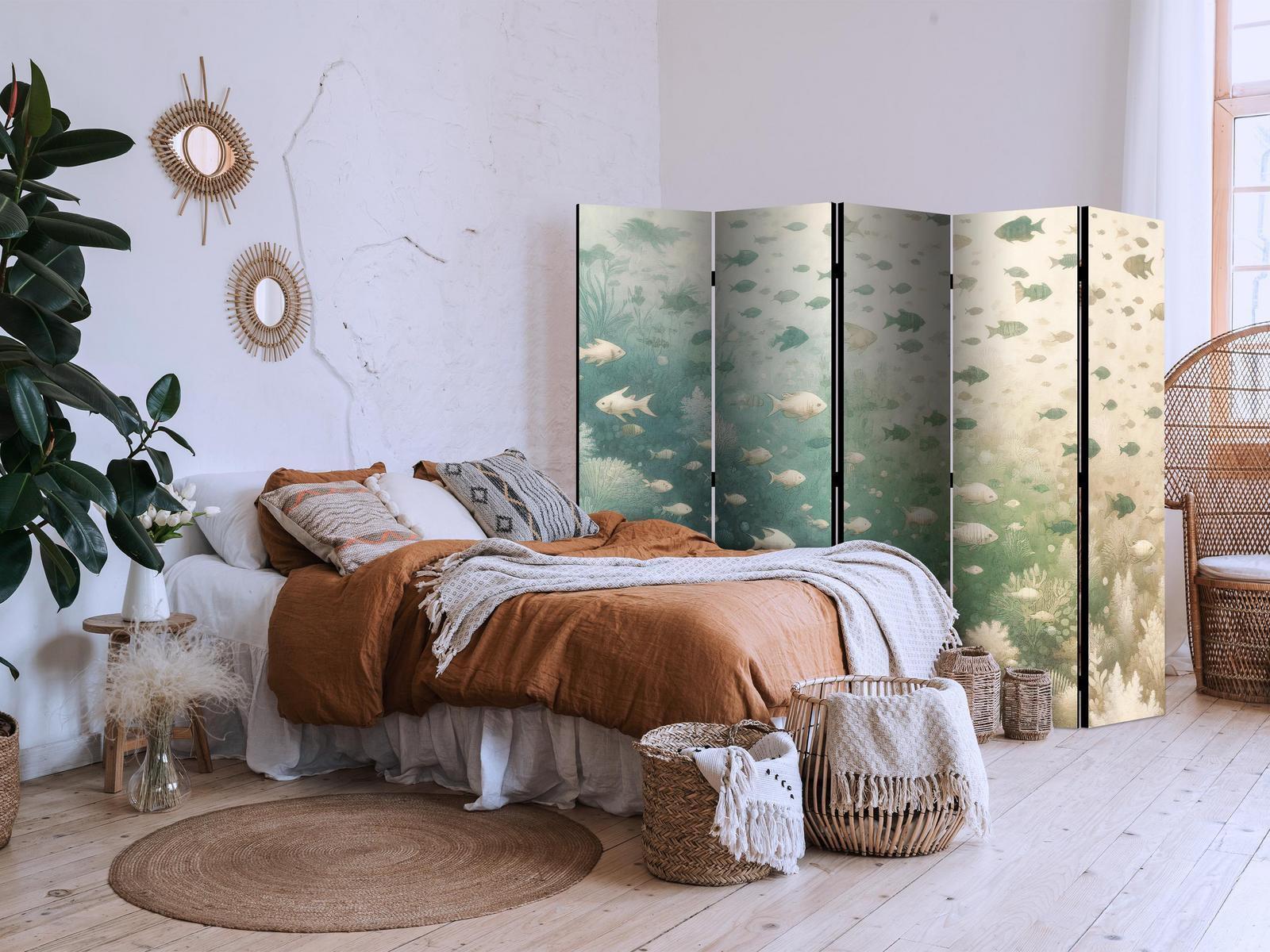 Paravent - Fish and Diverse Vegetation - A Group of Fish in Pastel Muted Colors Among Oceanic Vegetation Artgeist