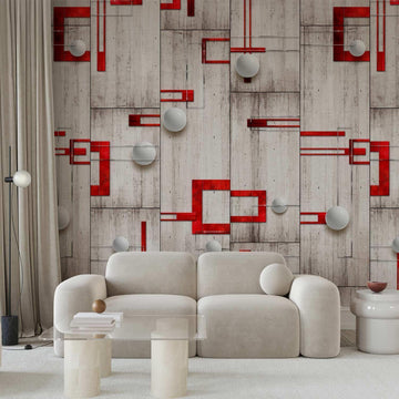 Tapete - Concrete, red frames and white knobs