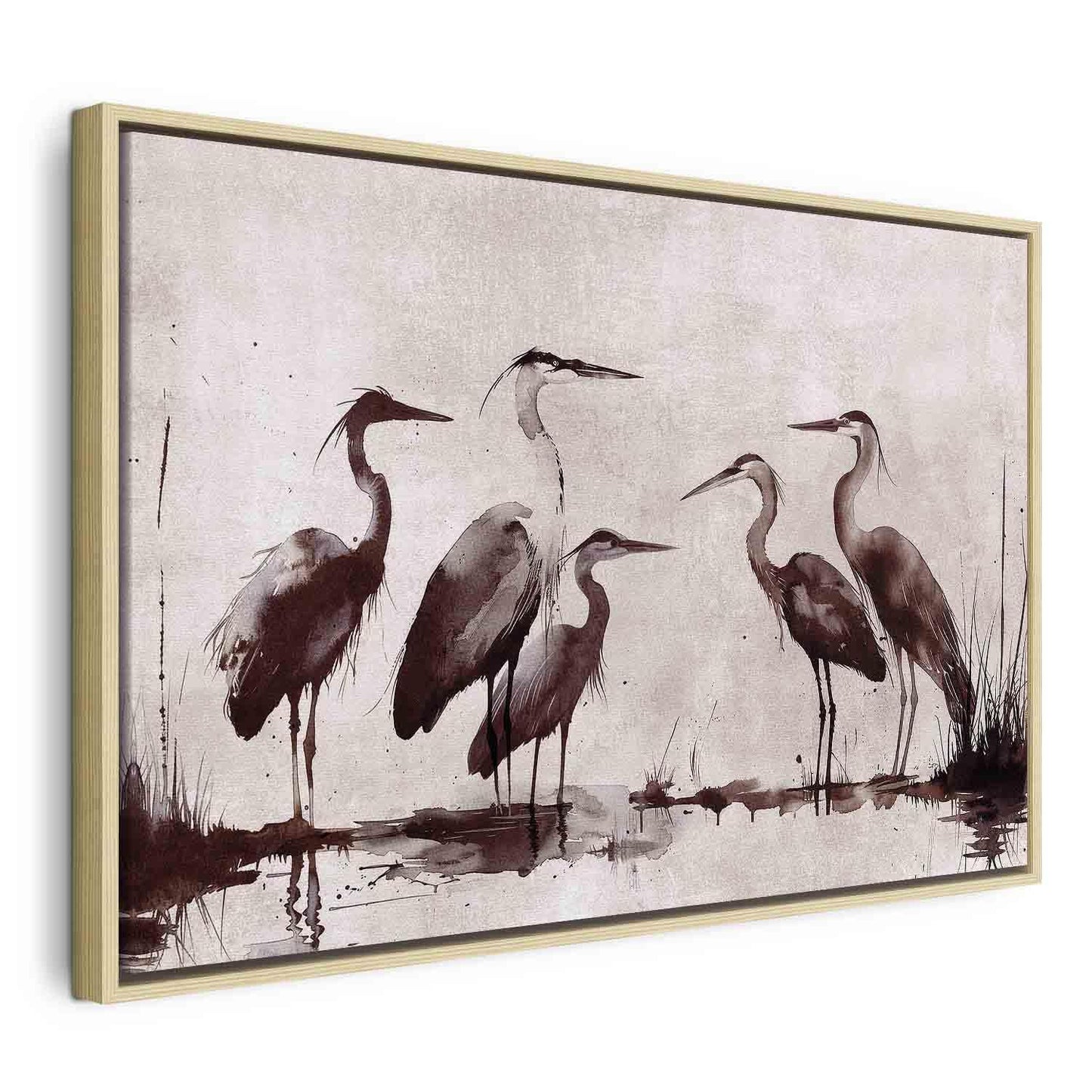 Leinwandbild - Herons painted with ink