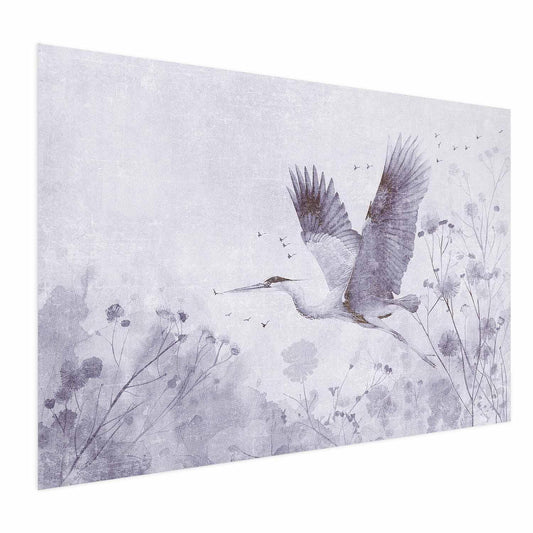 Poster Kranich im Flug – Elegantes Tierposter in Blau-Grau