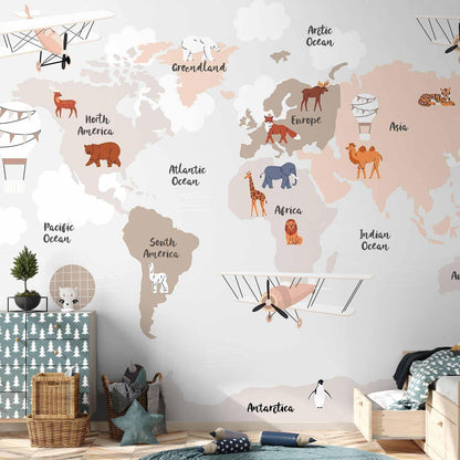 Fototapete - World Map in Beige Tones for Children's Room