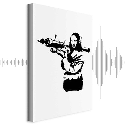 Leinwandbild - Banksy Mona Lisa with Rocket Launcher (1 Part) Vertical