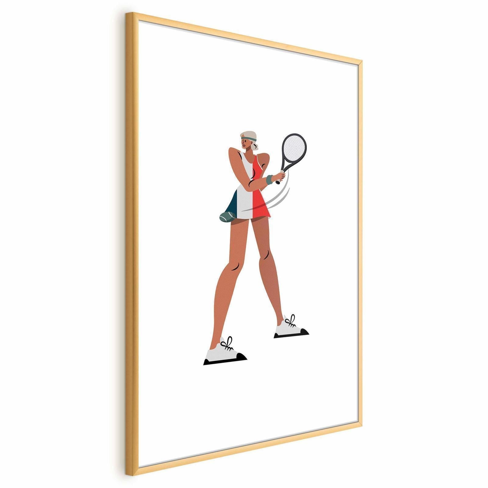 Poster - Tennis Player with a Racket on a White Background - Illustration Artgeist