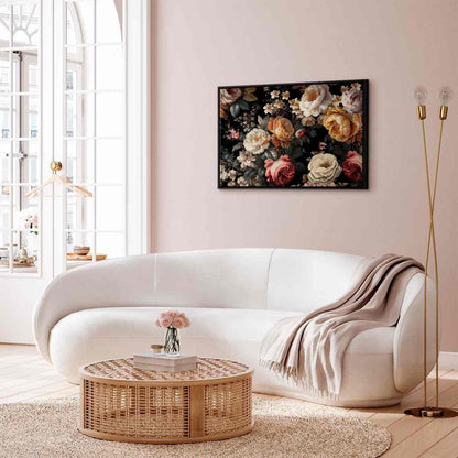 Leinwandbild - Colourful flowers on a black background