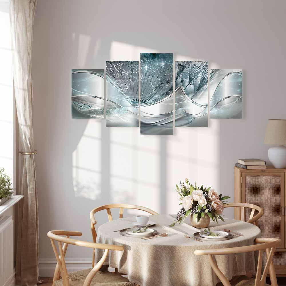 Leinwandbild - Sparkling Dandelions (5 Parts) Blue Wide