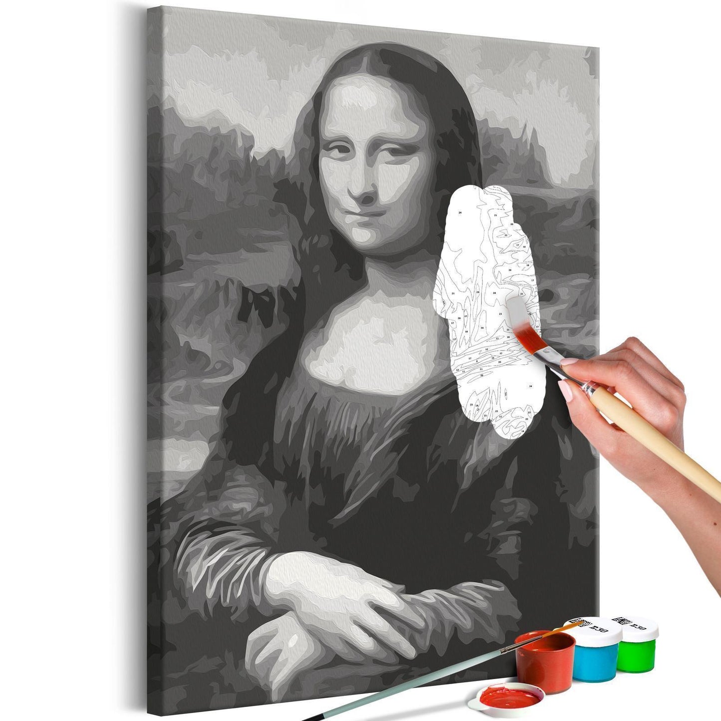 Wandbild zum Ausmalen Mona Lisa Schwarz-Weiß - Malen nach Zahlen Set