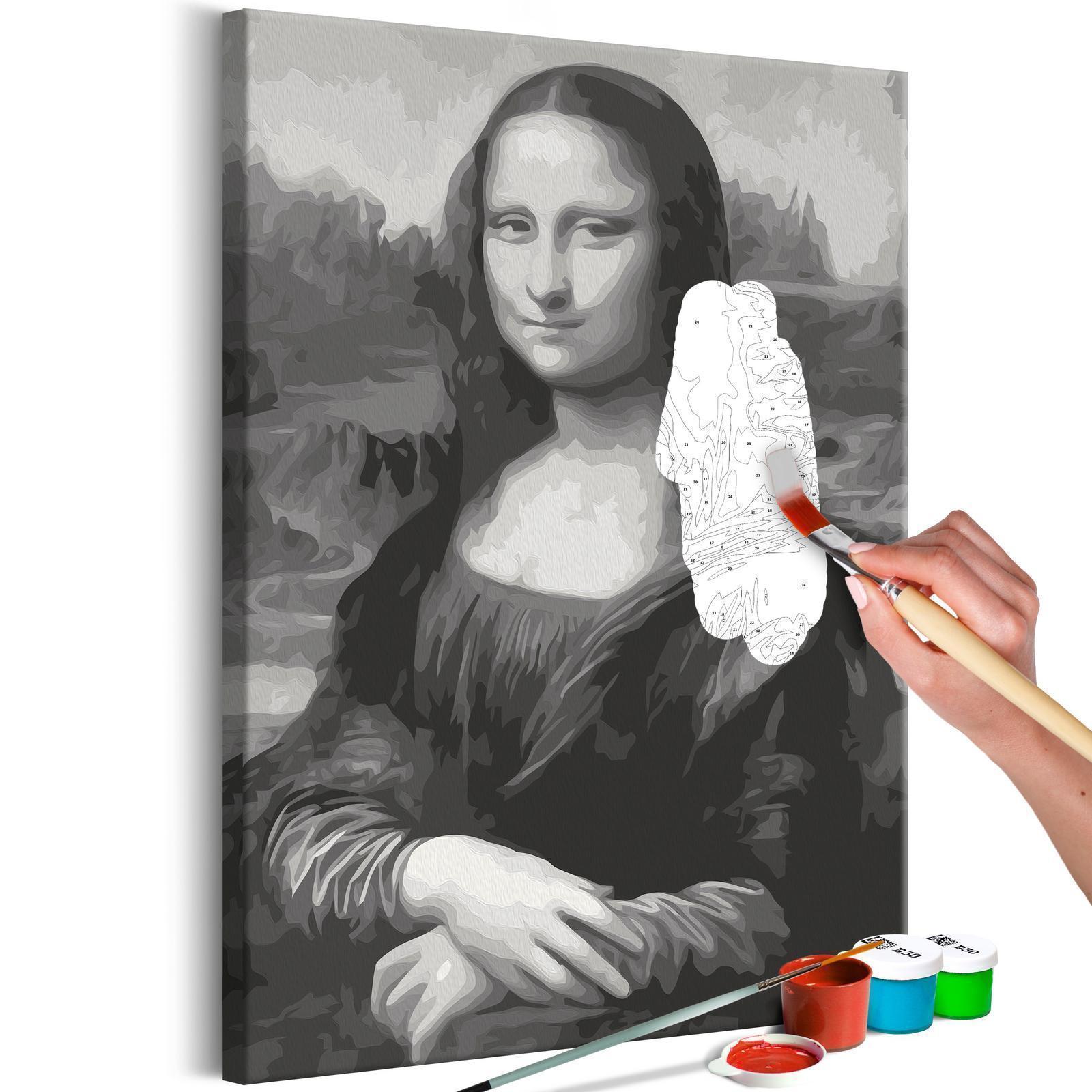 Wandbild zum Ausmalen Mona Lisa Schwarz-Weiß - Malen nach Zahlen Set