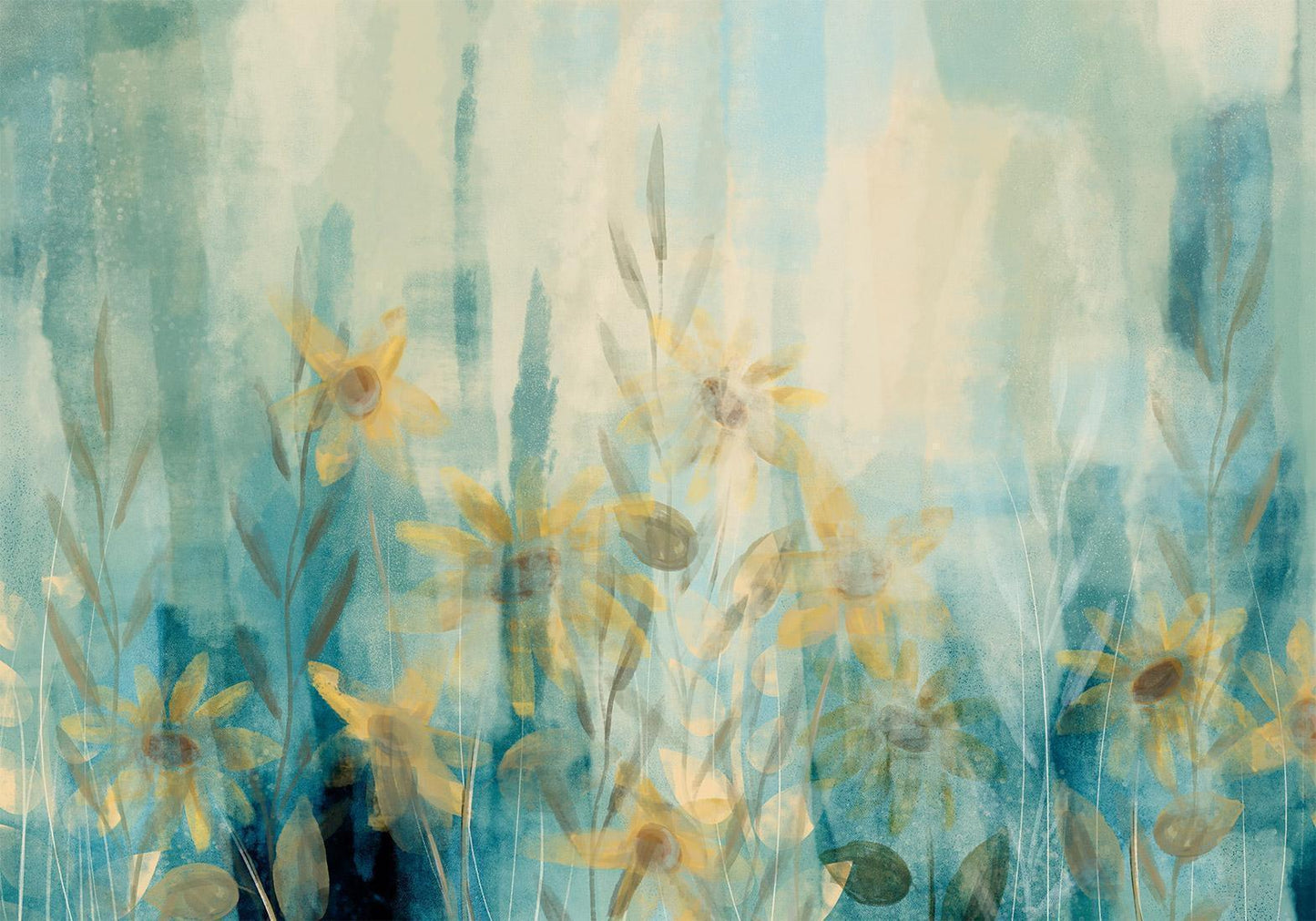 Fototapete Hauch von Sommer Blumenwiese - Natürliche Sommerstimmung mit blauen floralen Motiven