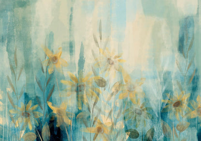Fototapete Hauch von Sommer Blumenwiese - Natürliche Sommerstimmung mit blauen floralen Motiven
