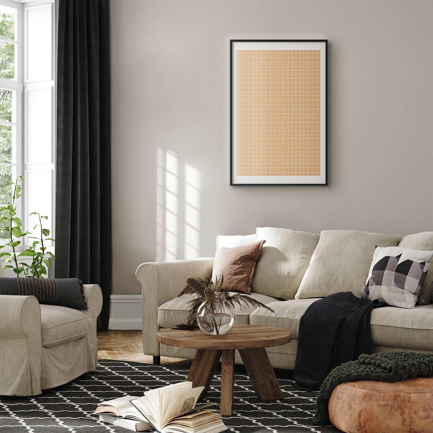 Poster - Lines and Noise - a wavy grid in shades of orange Artgeist