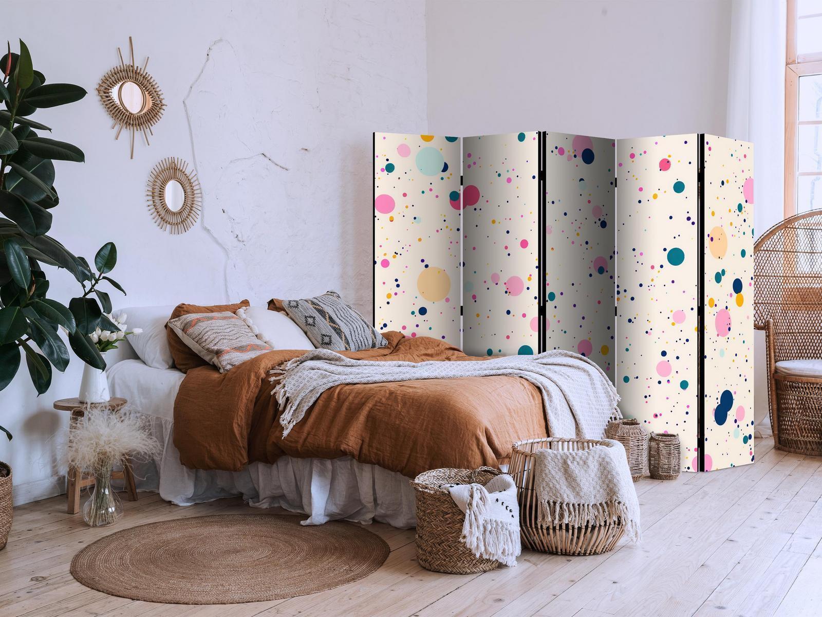 Paravent - Dots - Spots and Splashes Multicolored - Cheerful Pattern on a Light Pink Background Artgeist