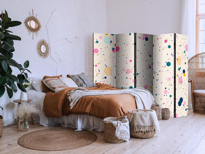 Paravent - Dots - Spots and Splashes Multicolored - Cheerful Pattern on a Light Pink Background Artgeist