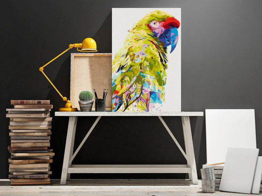 Malen nach Zahlen Tropischer Papagei - Detailansicht des bunten Vogel-Motivs