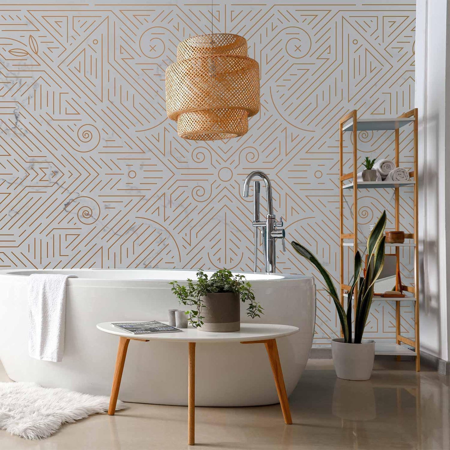 Fototapete - Geometric Pattern Shades of Gold and Marble Stone