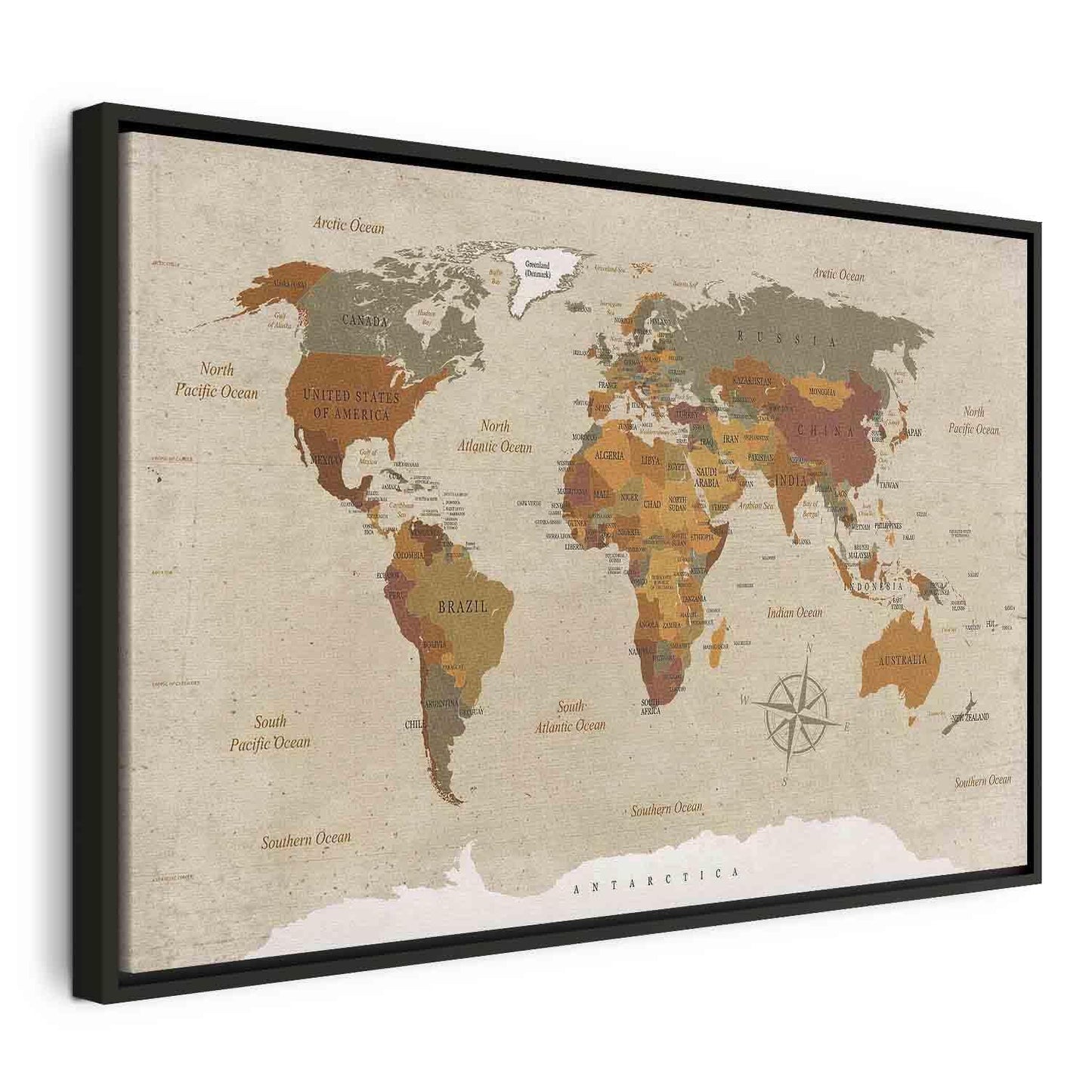 Leinwandbild - World Map: Beige Chic Artgeist