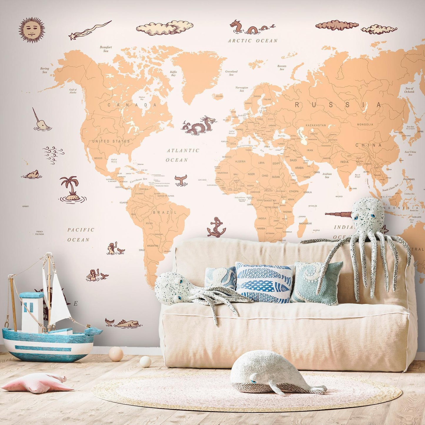 Fototapete - Sea Wolf Map - Countries With Pirate Illustrations Artgeist