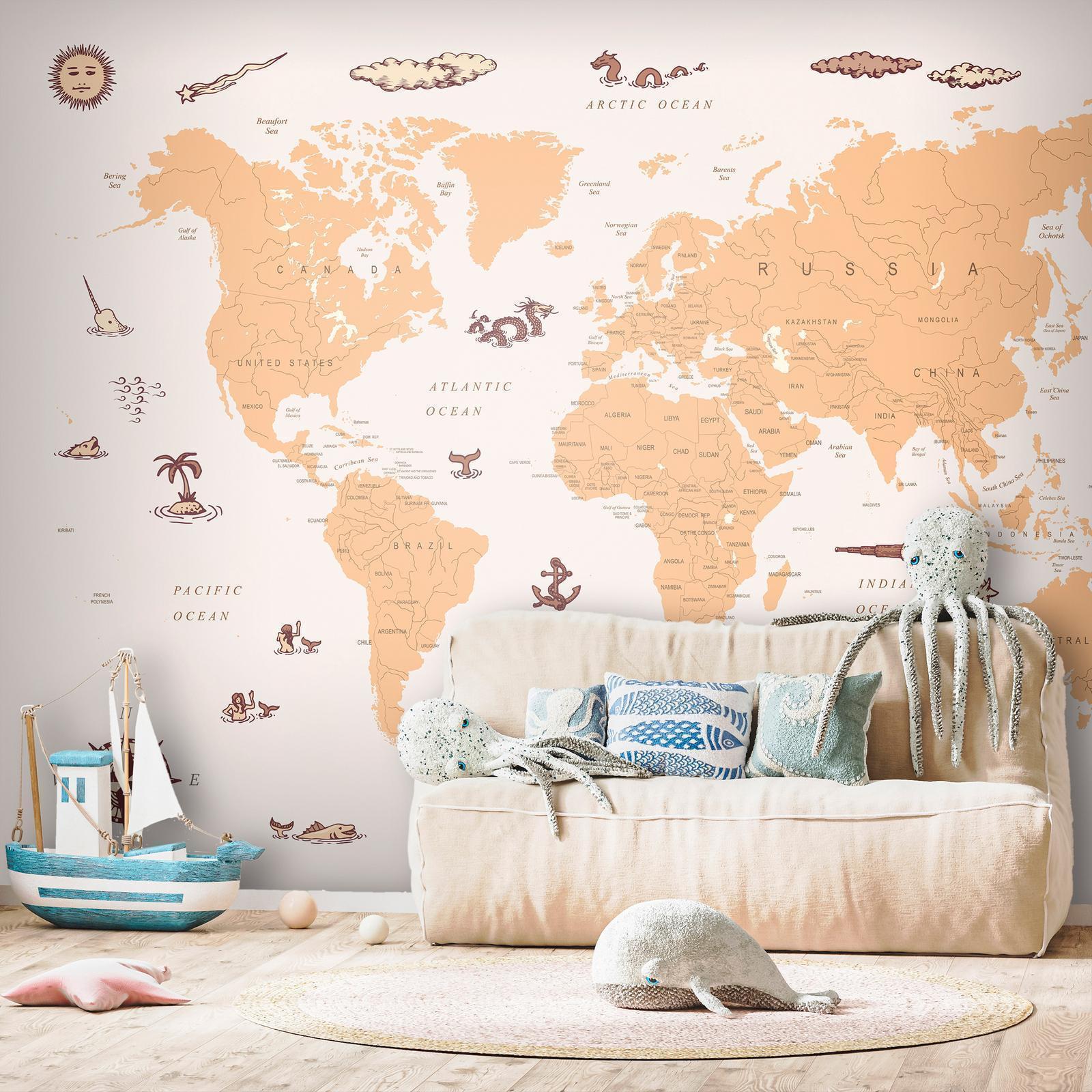 Fototapete - Sea Wolf Map - Countries With Pirate Illustrations Artgeist