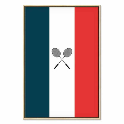 Leinwandbild - Black Badminton Rackets Against the Backdrop of the French Flag