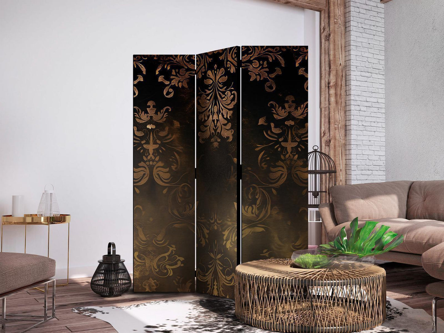 Paravent - Baroque Ornaments in Patinated Gold and Bronze - Retro Motif Artgeist