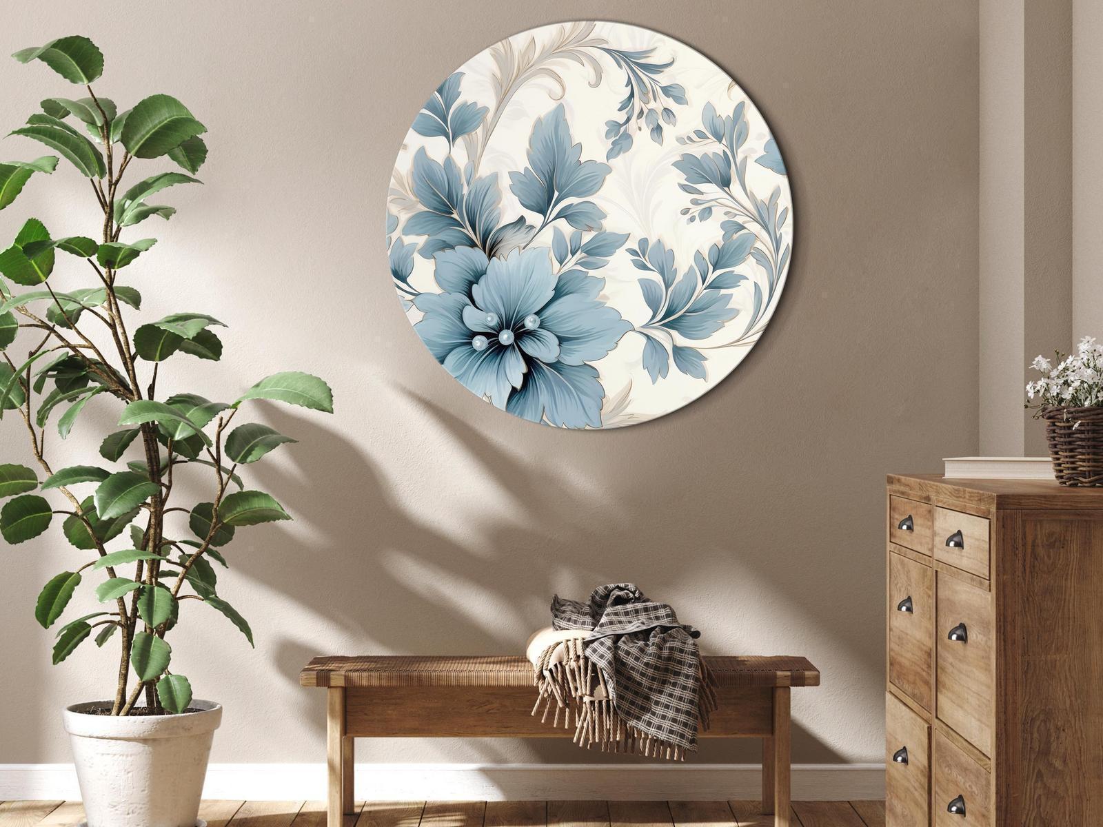 Rundes Bild - Turquoise Flowers in Retro Ambience Floristic Ornaments Artgeist