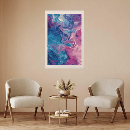 Poster - Night Flows - abstract waves in shades of blue and purple