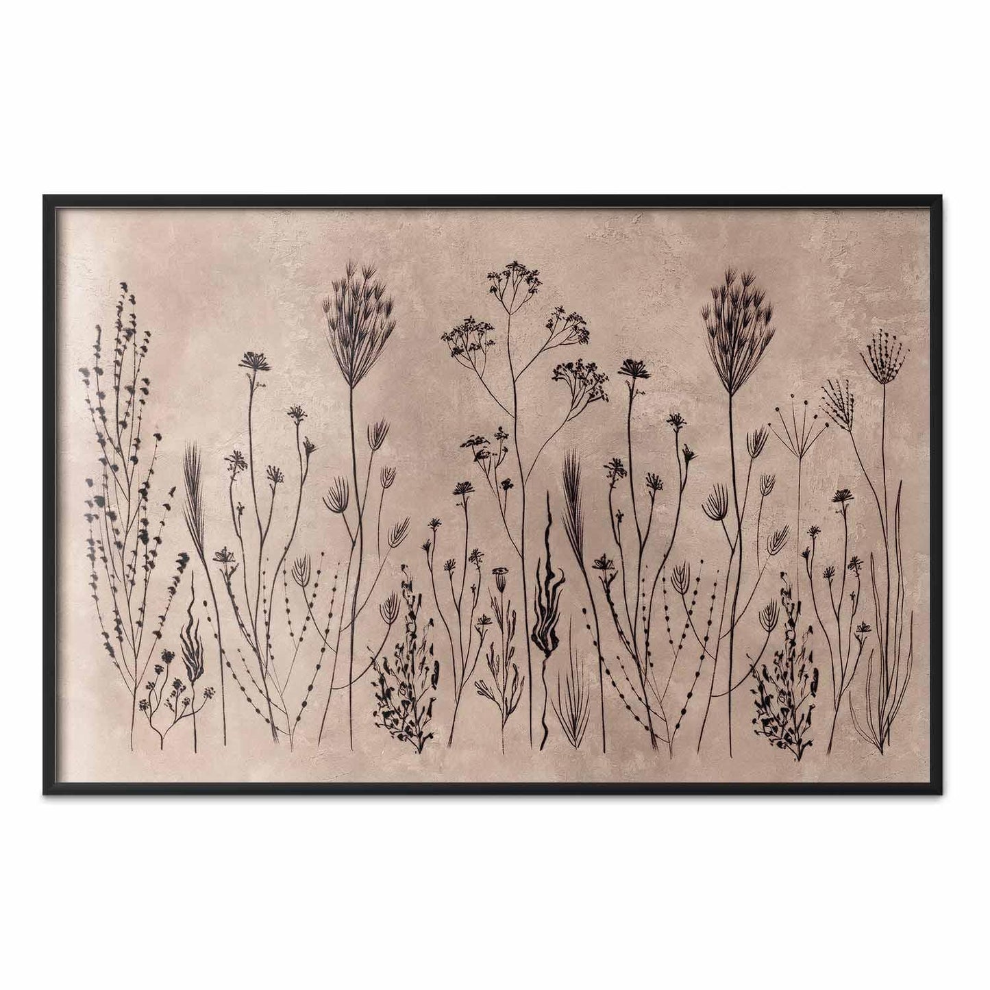 Poster - Field Flowers - black plants on a lime wash background