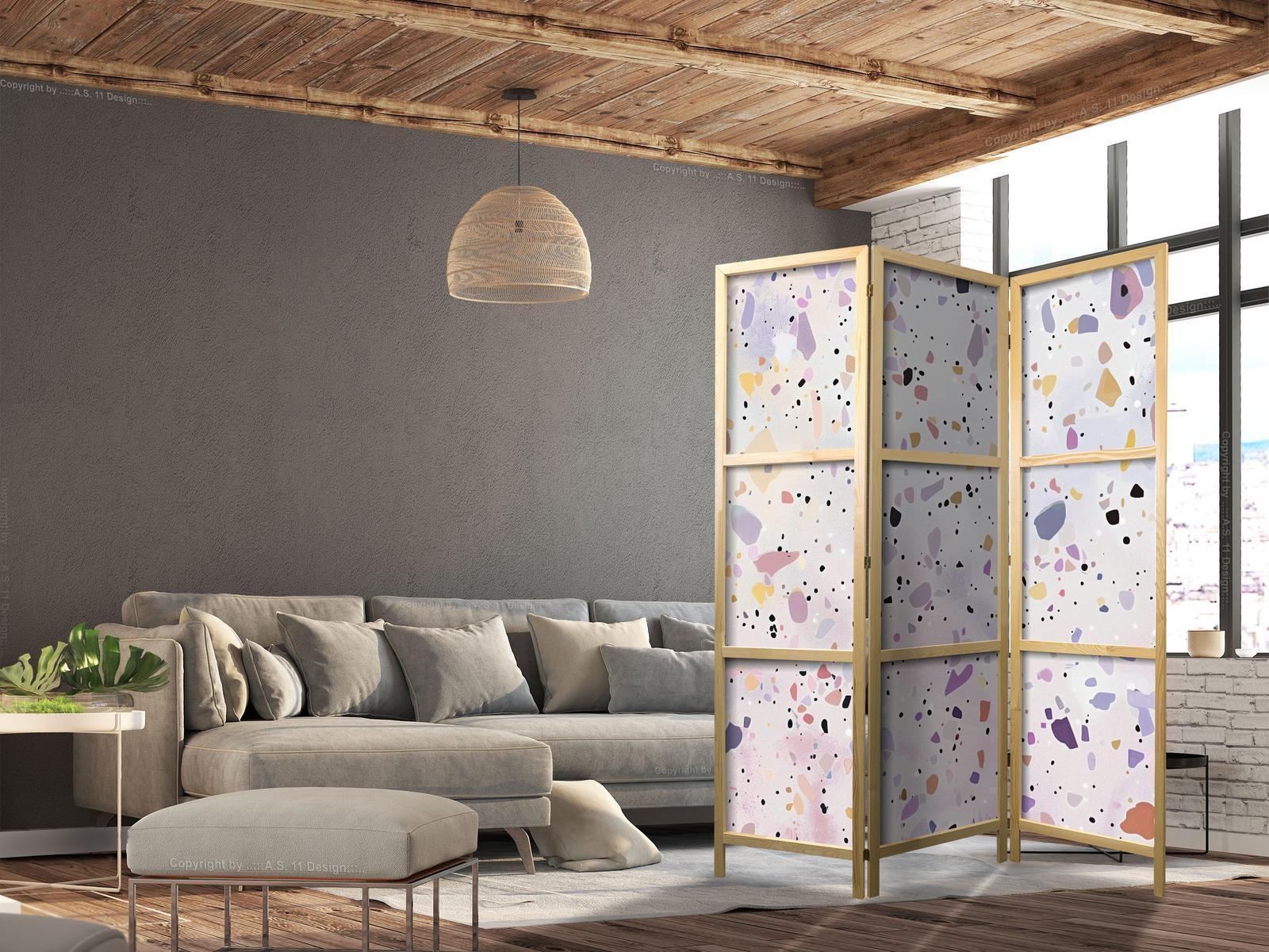 Japanischer Paravent - Confetti-Style Terrazzo - Purple-Pink - Colorful Pattern Artgeist