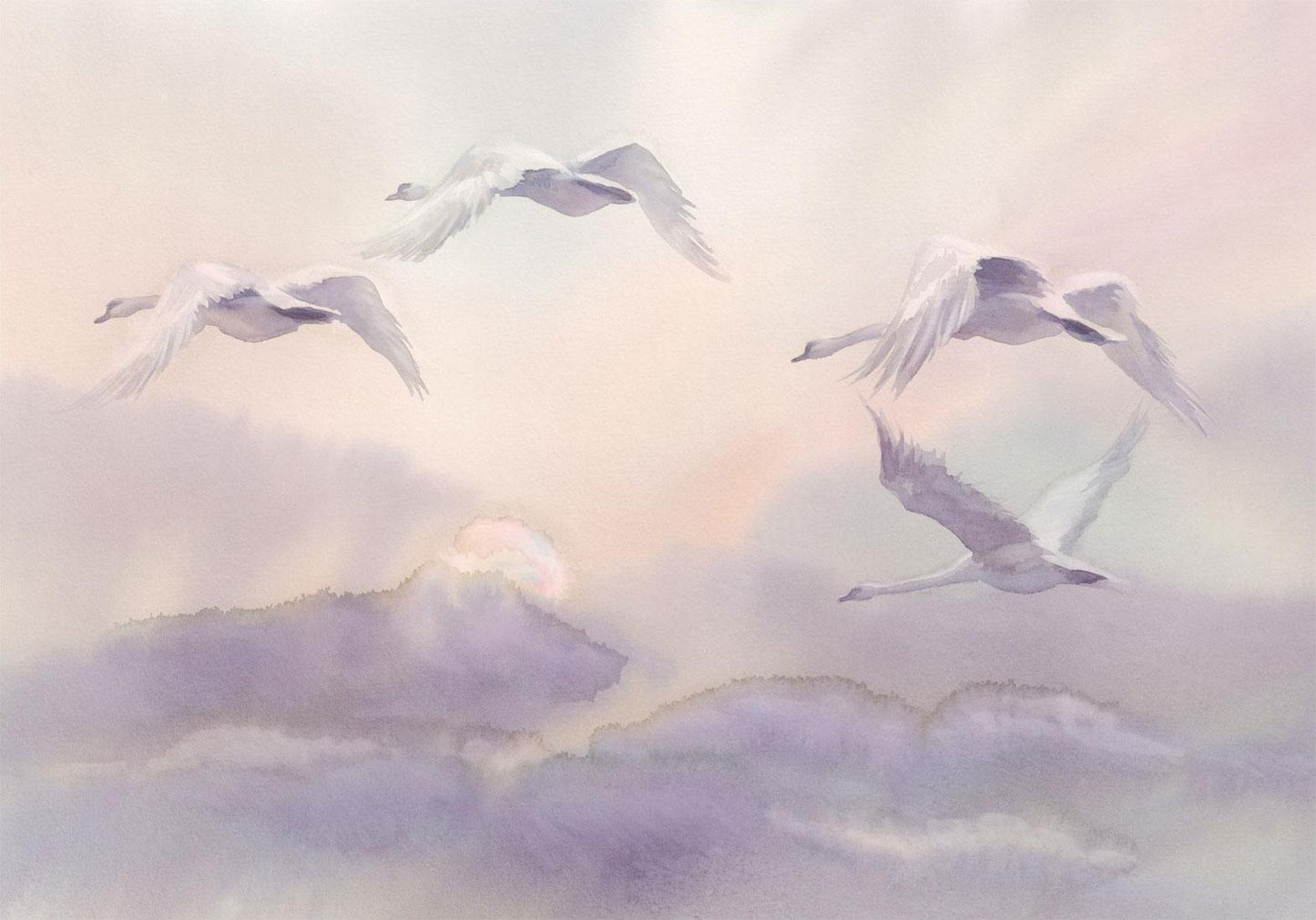 Fototapete - Flying Swans Artgeist