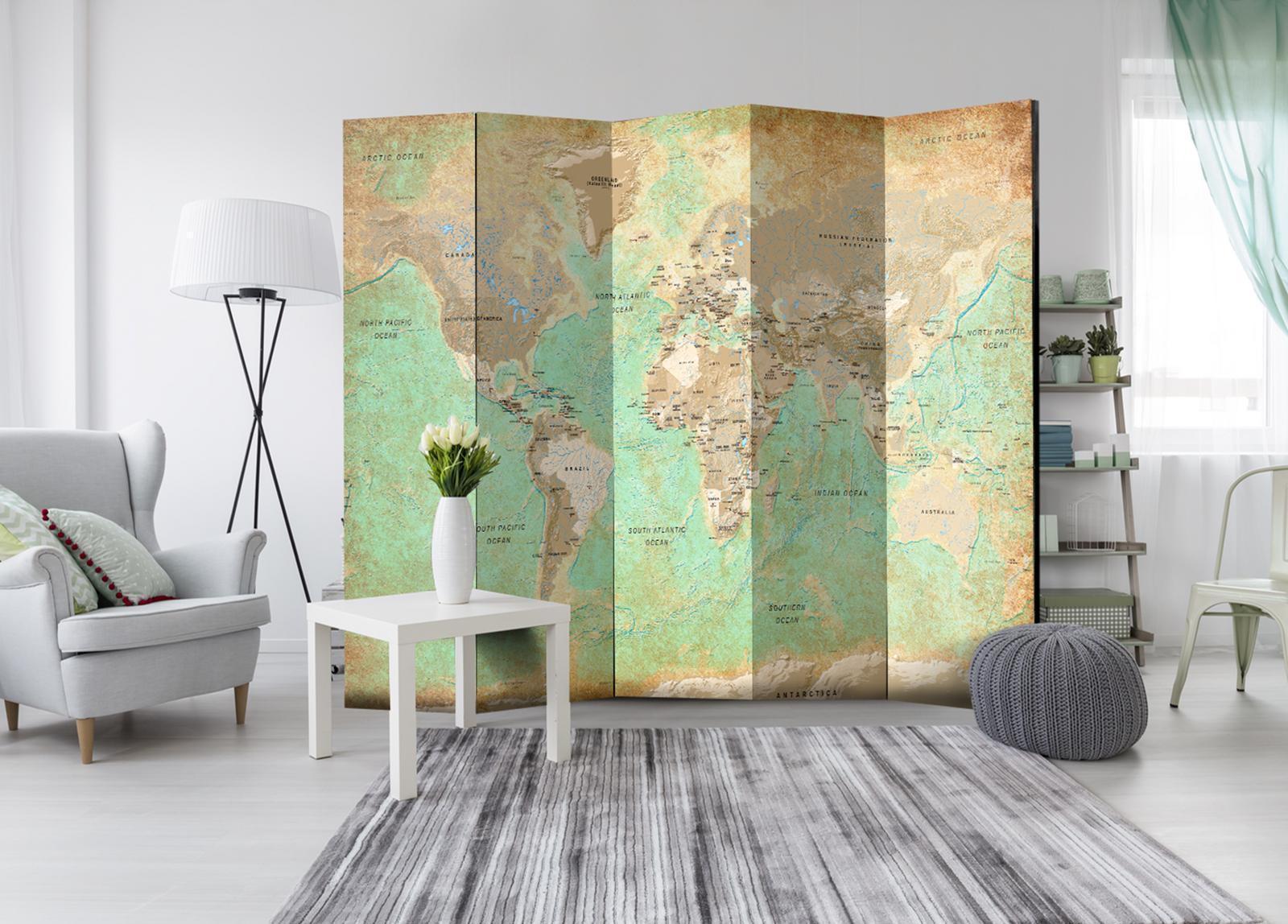 Paravent - Turquoise World Map Artgeist