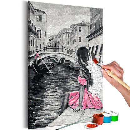 Wandbild zum Ausmalen - Venedig mit Mädchen im rosa Kleid