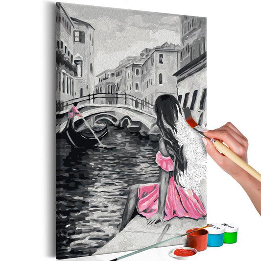 Wandbild zum Ausmalen - Venedig mit Mädchen im rosa Kleid
