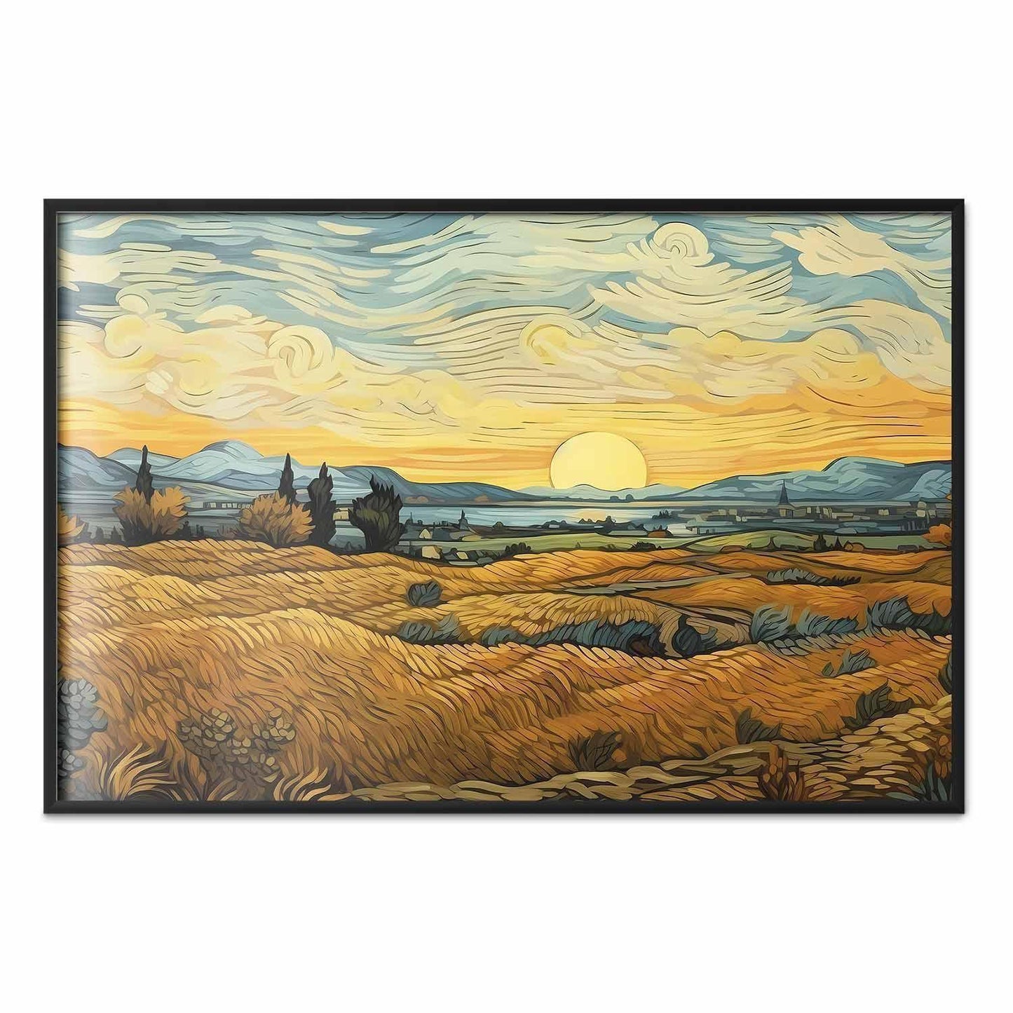 Poster - Impressionistic fields - painted golden landscape with fields of grain