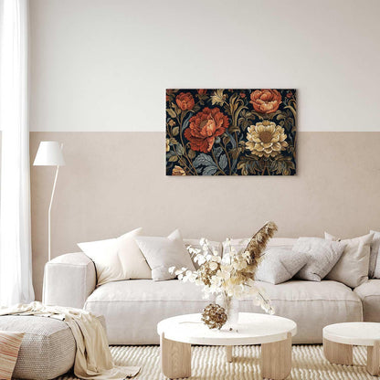 Leinwandbild - Tapestry Large Flowers Retro Floral Motif in Kilim Style