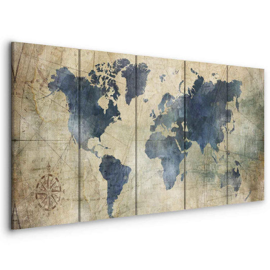 Leinwandbild - Retro Map (5 Parts) Narrow Artgeist