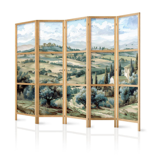 Japanischer Paravent - Landscape with Green Fields and Trees - Tuscan sunny view Artgeist