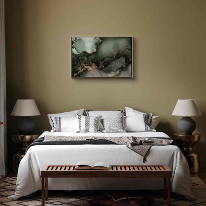 Leinwandbild - Green watercolour - abstraction inspired by the structure of marble