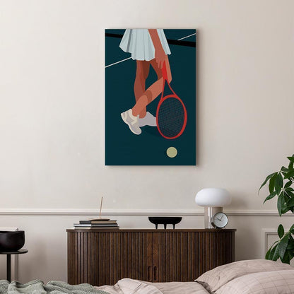 Leinwandbild - Female Tennis Player With a Red Racket on the Court - Graphics