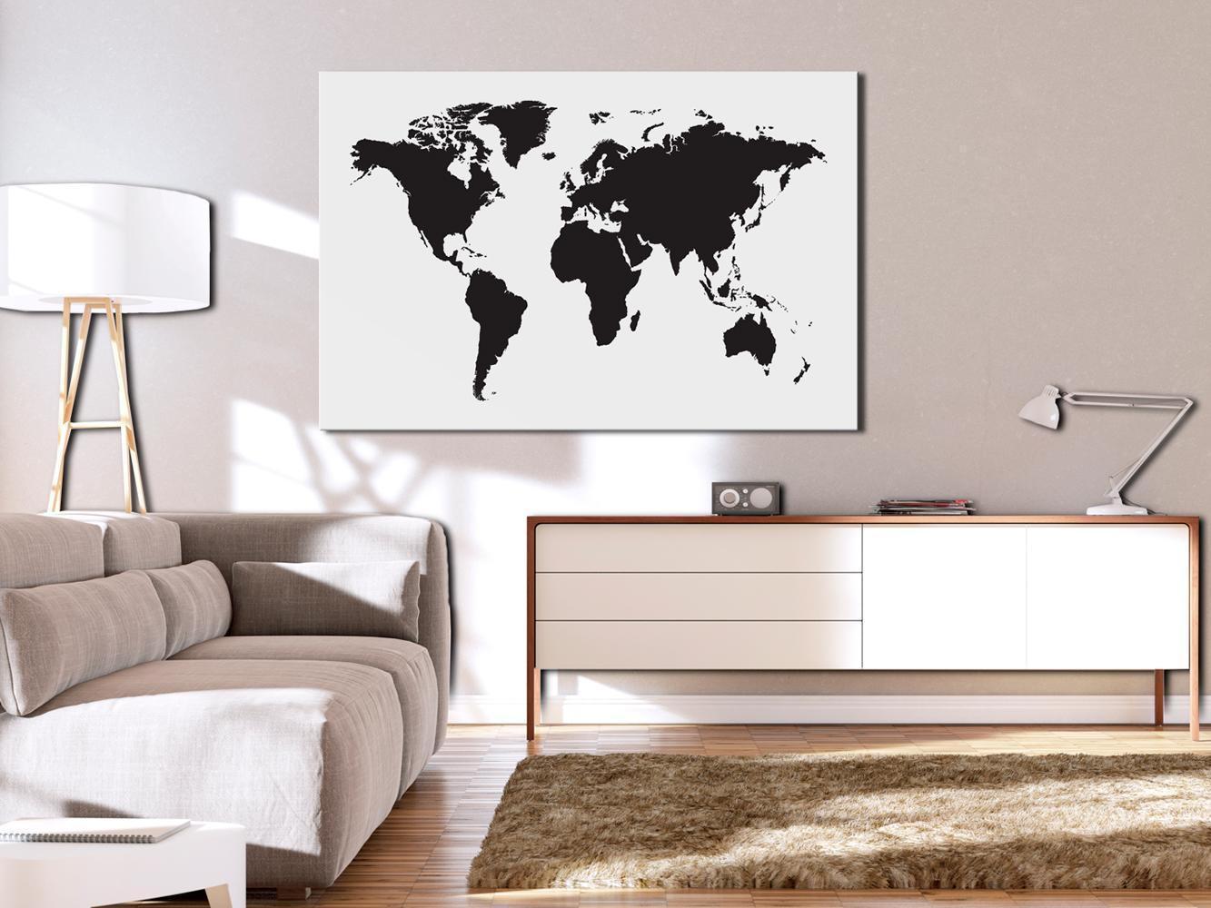 Korkbild - World Map: Black & White Elegance Artgeist