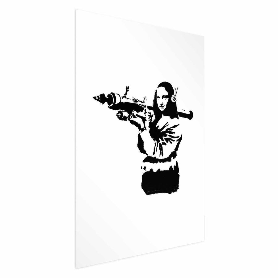 Poster - Banksy Mona Lisa with Rocket Launcher, modern street art design.