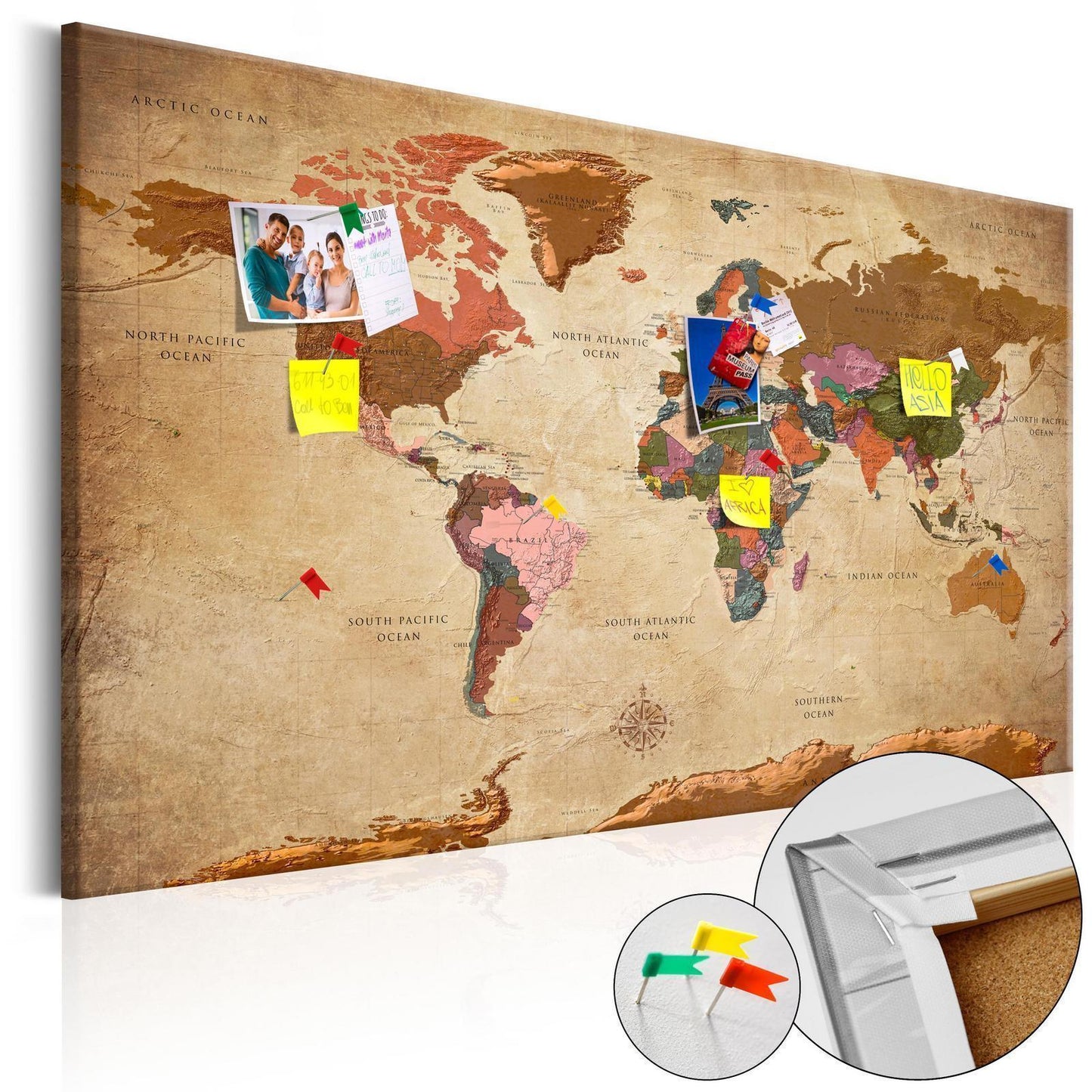 Korkbild - World Map: Brown Elegance Artgeist