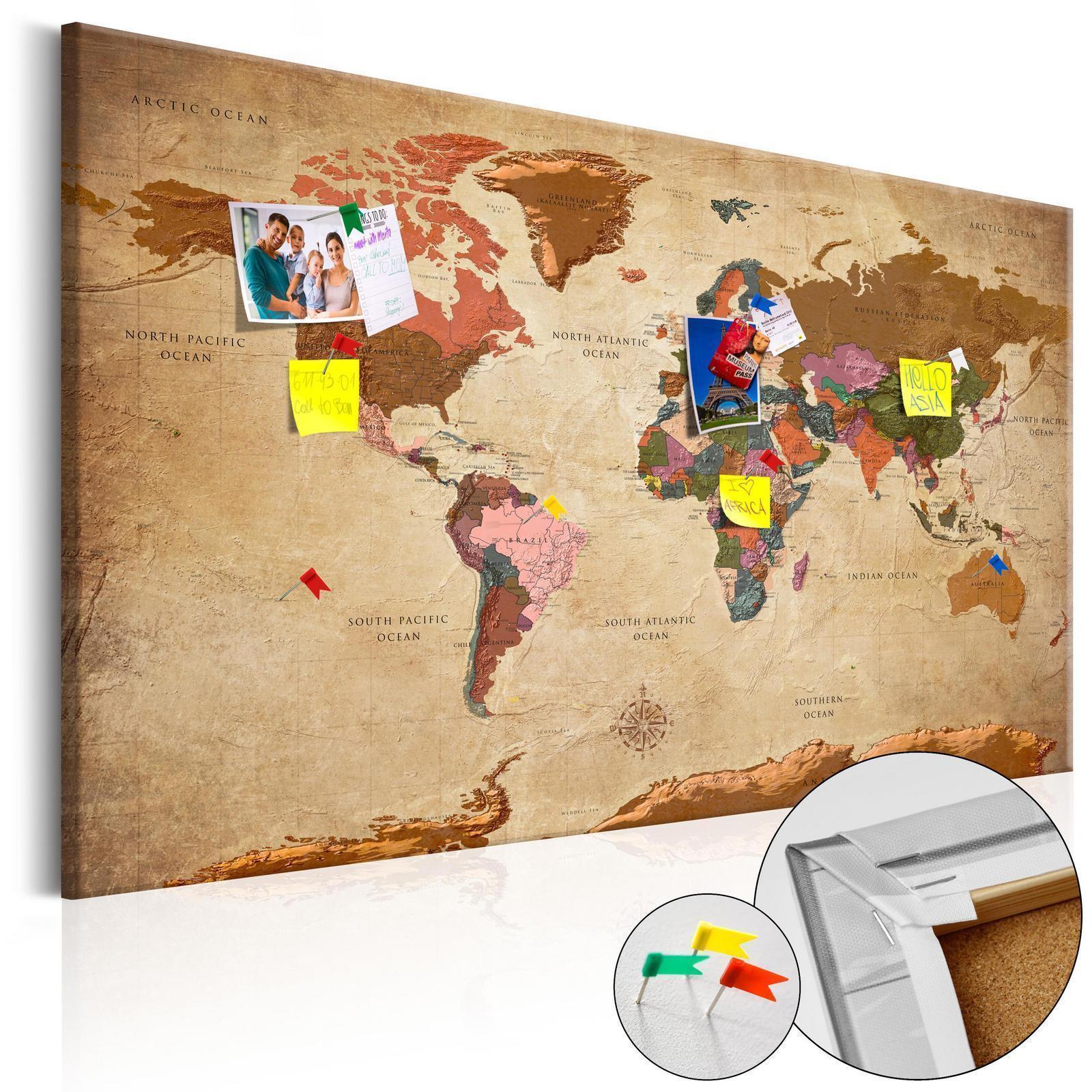 Korkbild - World Map: Brown Elegance Artgeist