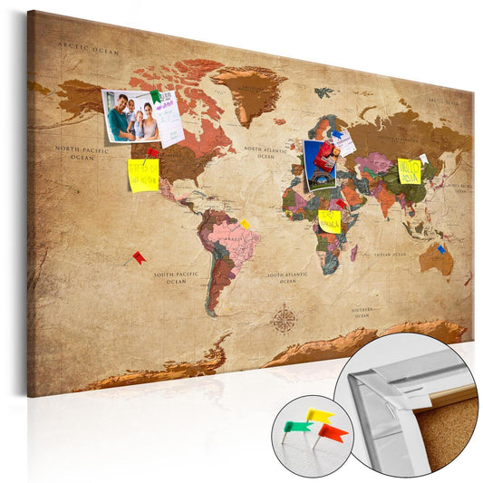 Korkbild - World Map: Brown Elegance Artgeist