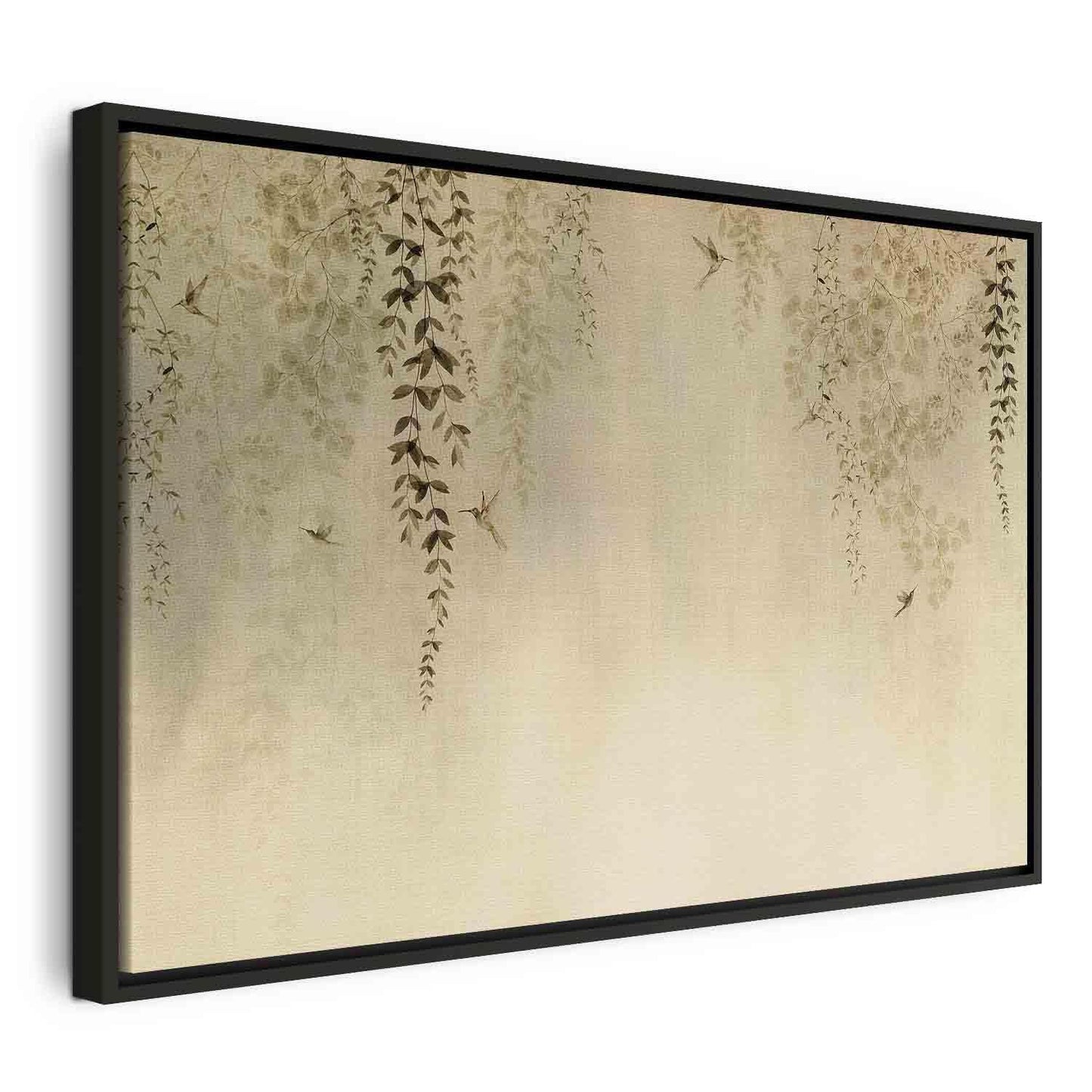 Leinwandbild - Spring Orchard - Hummingbirds Among Tree Branches in Beige Shades Artgeist