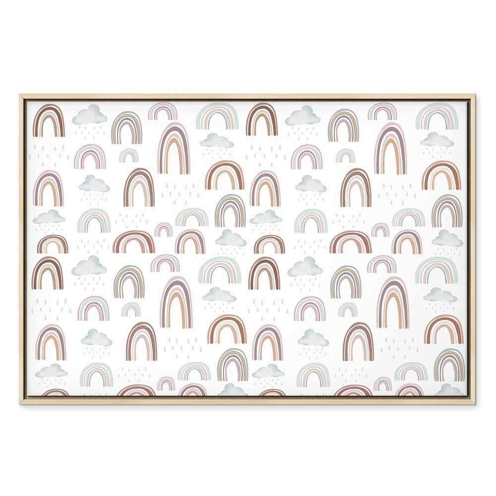 Leinwandbild - Rainbows After the Storm - Rainbows of Various Sizes in Pastel Hues Among Rain Clouds in a Gray-Blue Shade