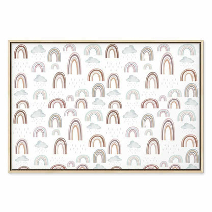 Leinwandbild - Rainbows After the Storm - Rainbows of Various Sizes in Pastel Hues Among Rain Clouds in a Gray-Blue Shade