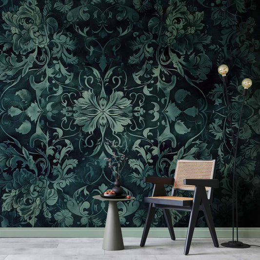 Fototapete - Oriental Pattern Carpet: Emerald Ornaments and Worn Patterns Artgeist
