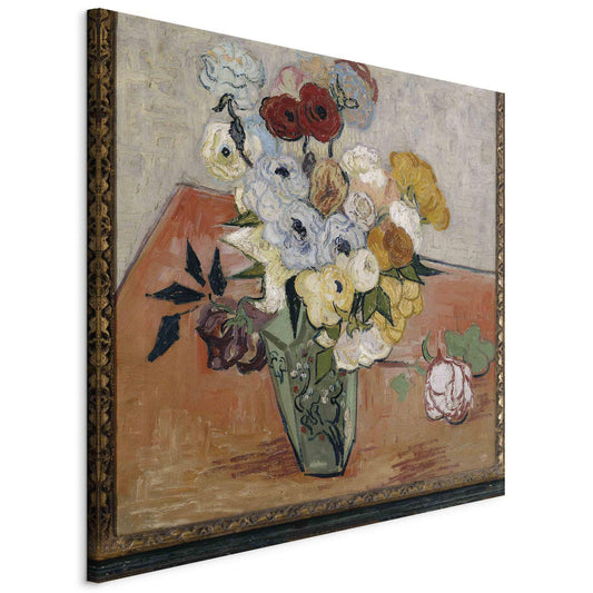 Leinwandbild - Stilllife with Japanese vase, roses and anemones (Vincent Van Gogh) Artgeist